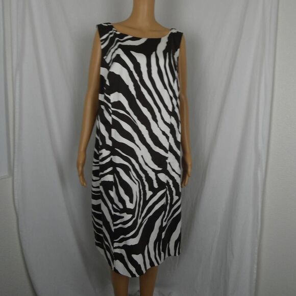 Peter Nygard Plus Size Zebra Print Sheath Dress Brown White Ivory Sleeveless 18 - Picture 2 of 12